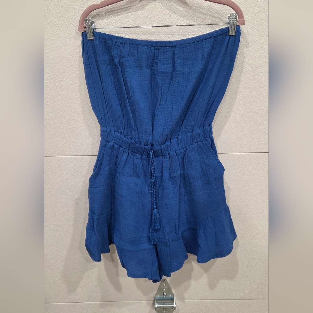 Ruffled Bottom 100% Cotton Tube Romper Blue